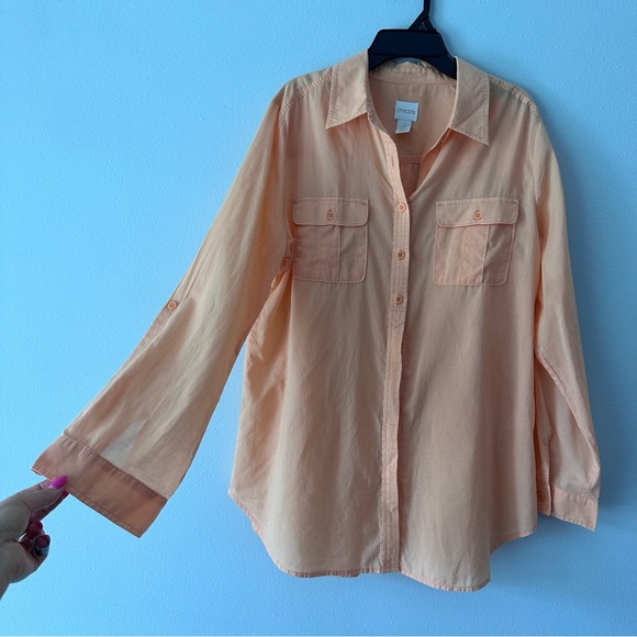 Chico's Soft Peach Cotton Blouse Size 8 - Picture 2 of 6